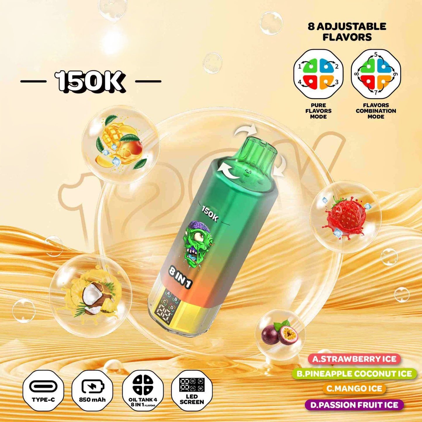 Puff 150000  Strawberry Ice - Pineapple Coconut Ice - Mango Ice - Passion Fruit Ice