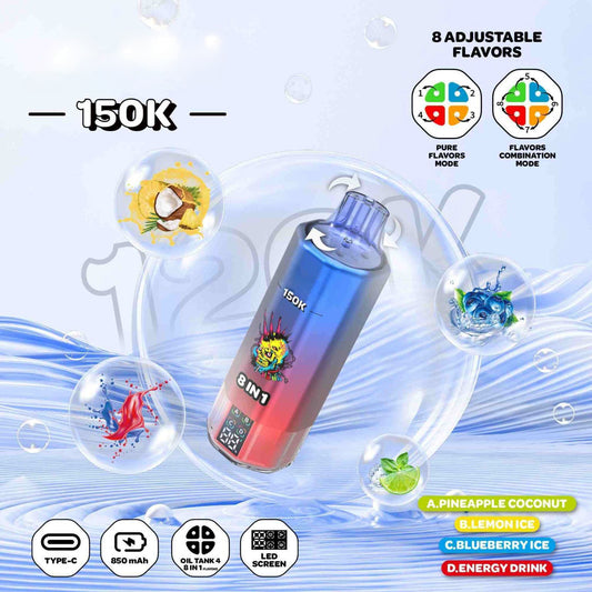 Puff 150000  Pineapple Coconut - Lemon Ice - Blueberry Ice - Energy Drink