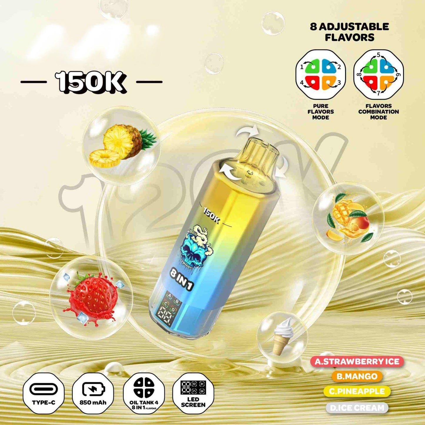 Puff 150000  Strawberry Ice - Mango - Pineapple - Ice Cream